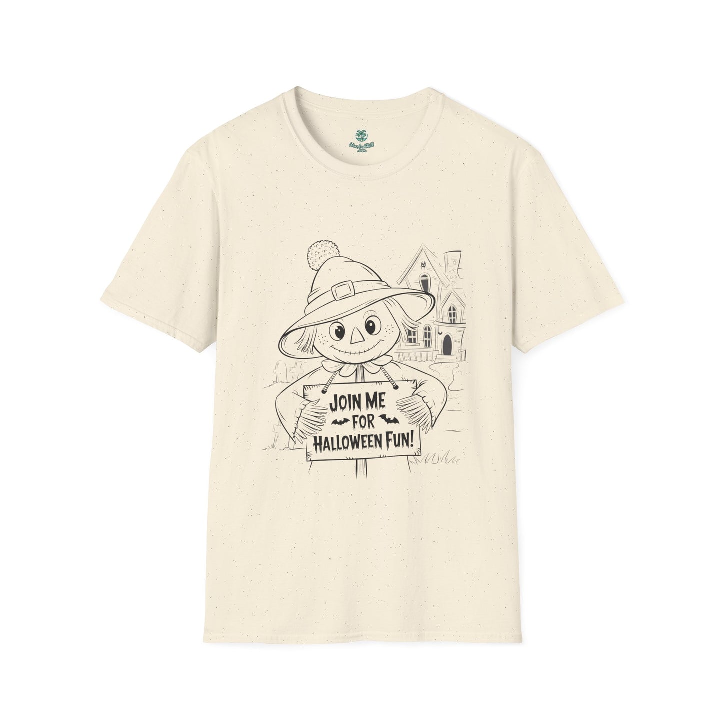 Friendly scarecrow inviting you to Halloween fun