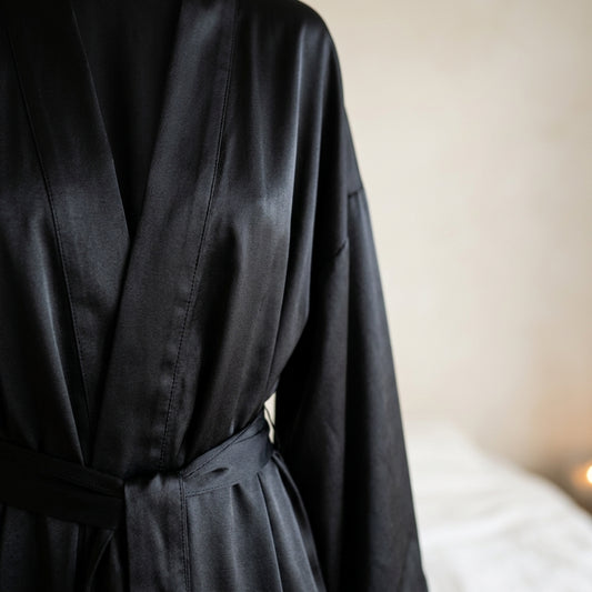 Satin kimono robe Dusk, floor length – detail