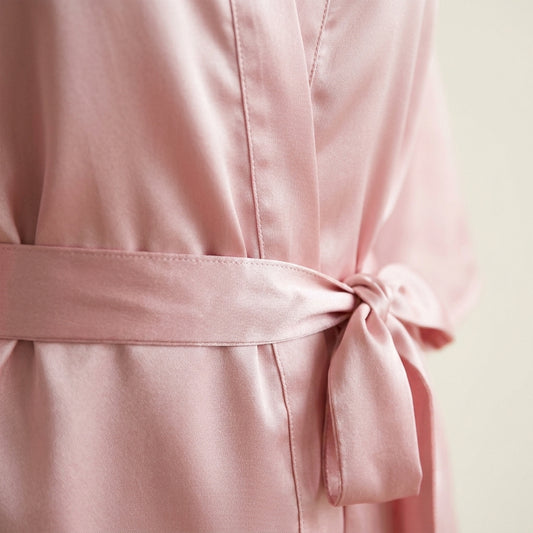 Satin kimono robe Ember, knee length – detail