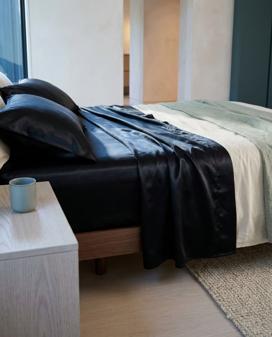 Satin-finish cooling fitted sheet Still – bed