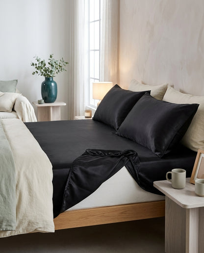 Satin-finish cooling fitted sheet Still – drape