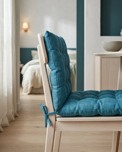 Long Sit chair cushion, linen weave, side view at mattress height