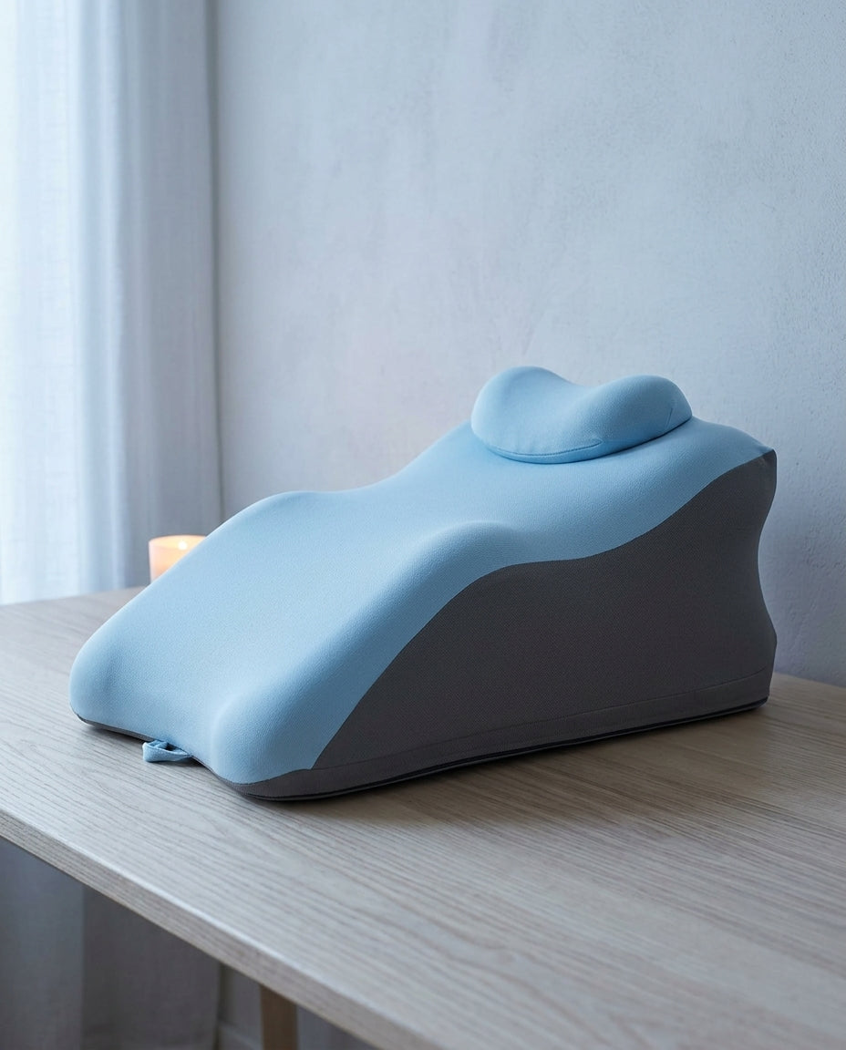 Quiet Hour desk nap pillow, close view of the moulded foam edge