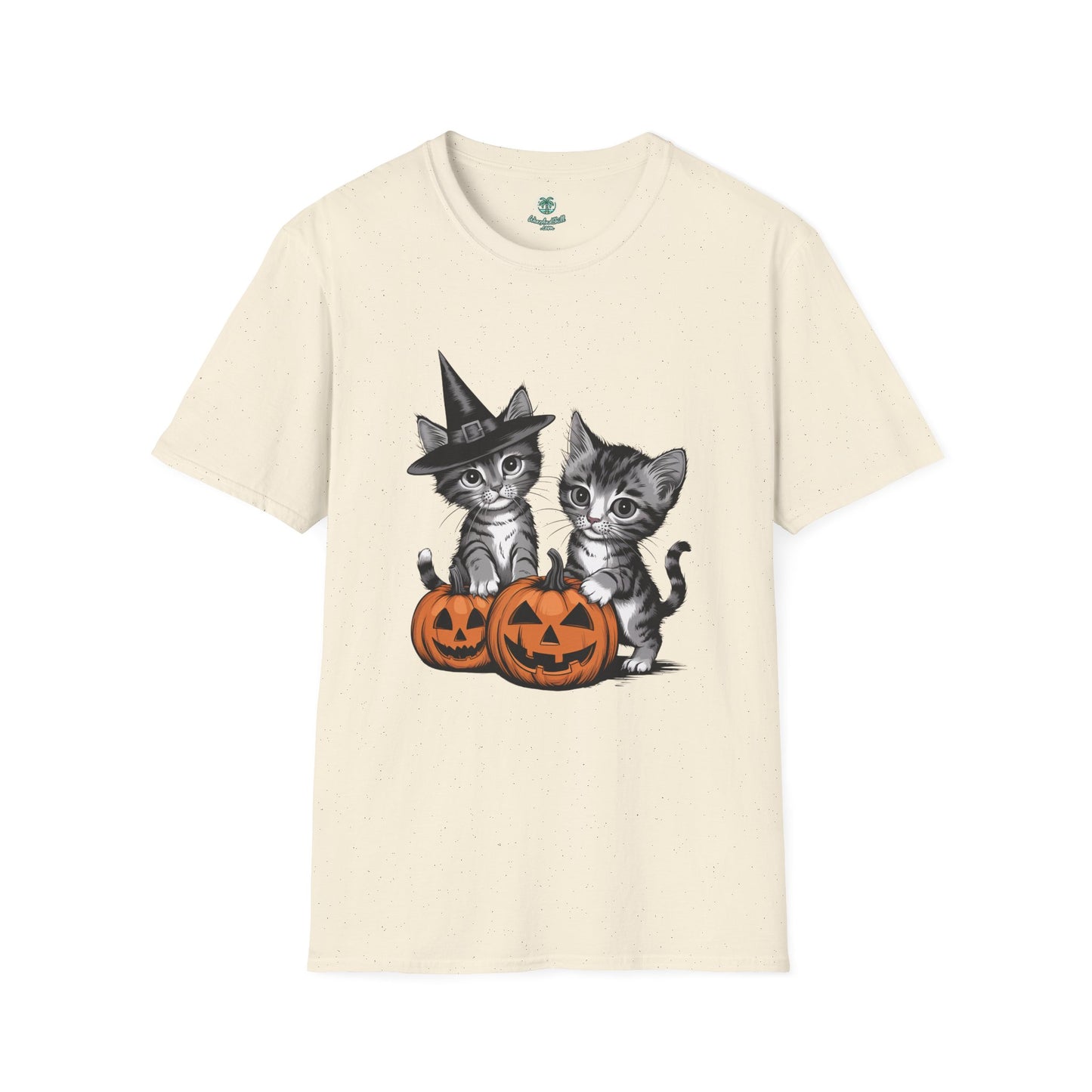 Gothic kittens playing with pumpkins