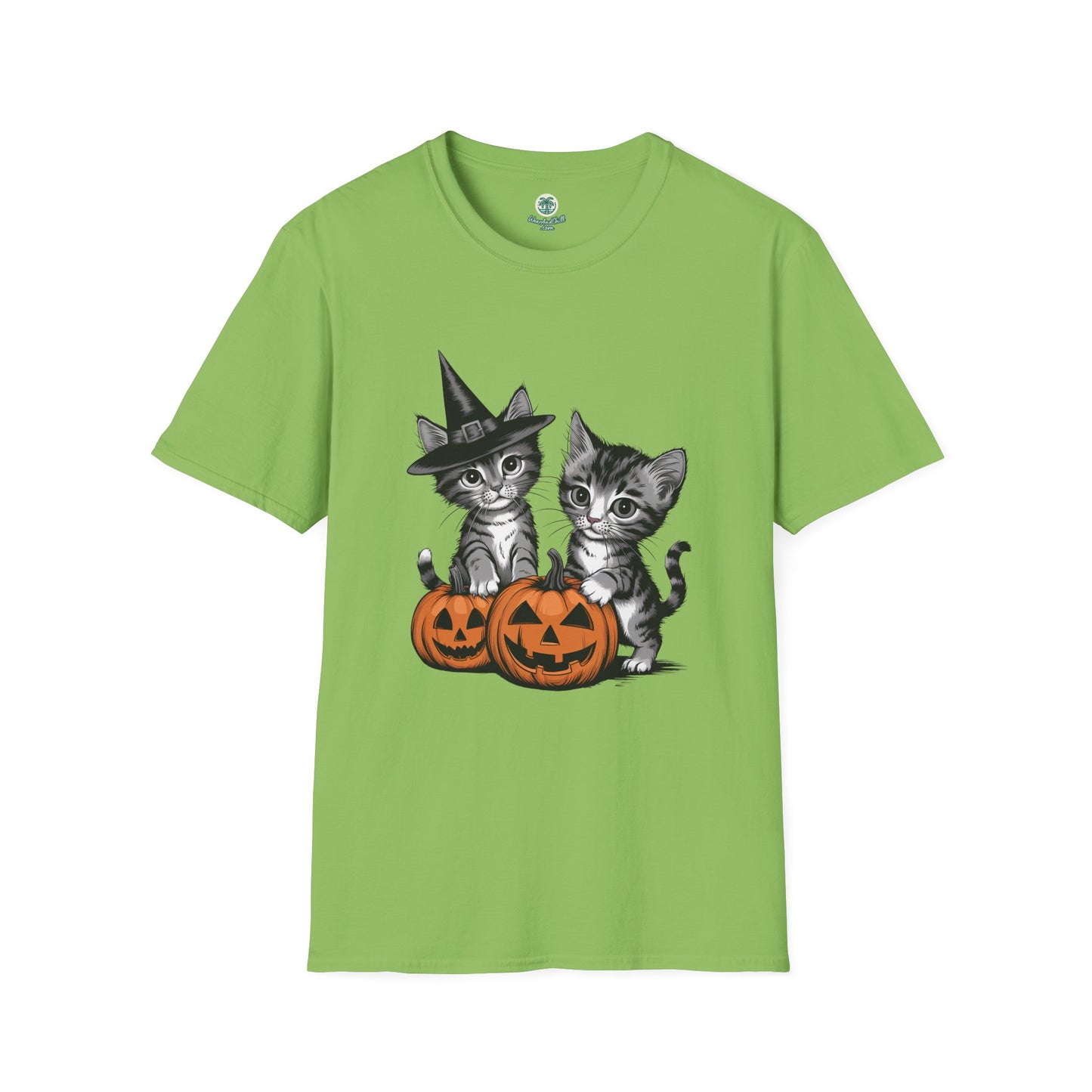 Gothic kittens playing with pumpkins